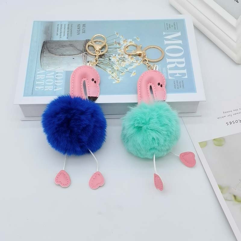 Flamingo Plush Key Chains Pompom Ball Keychain Cute Cartoon Lazy Rabbit Hair Bag Accessories Car Decoration Charm
