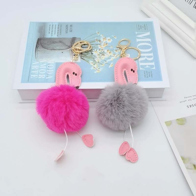 Flamingo Plush Key Chains Pompom Ball Keychain Cute Cartoon Lazy Rabbit Hair Bag Accessories Car Decoration Charm