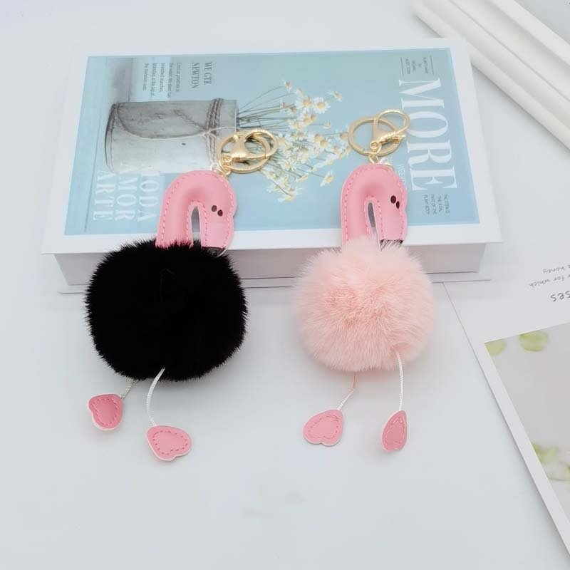 Flamingo Plush Key Chains Pompom Ball Keychain Cute Cartoon Lazy Rabbit Hair Bag Accessories Car Decoration Charm