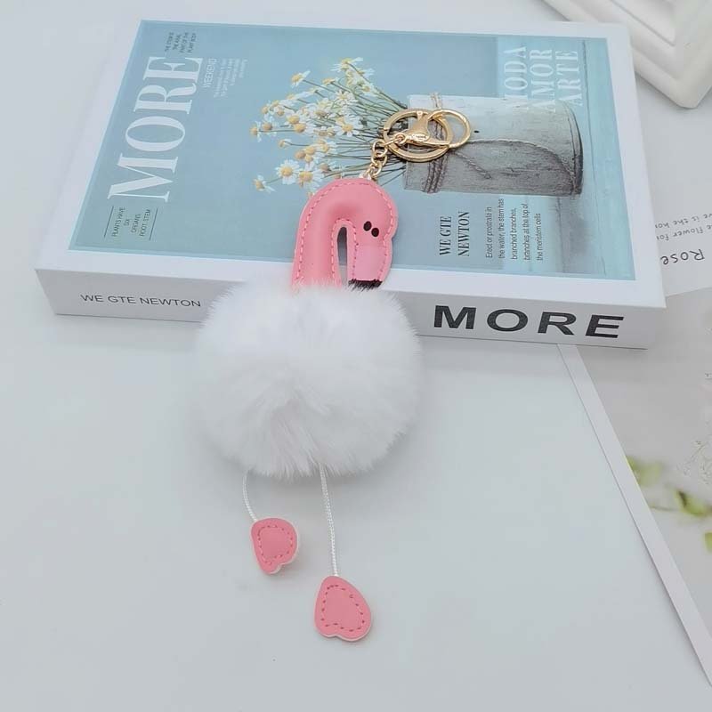 Flamingo Plush Key Chains Pompom Ball Keychain Cute Cartoon Lazy Rabbit Hair Bag Accessories Car Decoration Charm