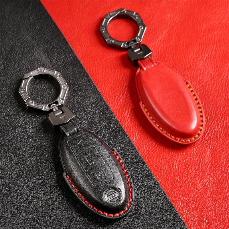 Genuine Leather Car Key Case Cover for Nissan Sunny Sylphy Murano Blue Bird Smart Key Case Accessories Handmade Car key Shell