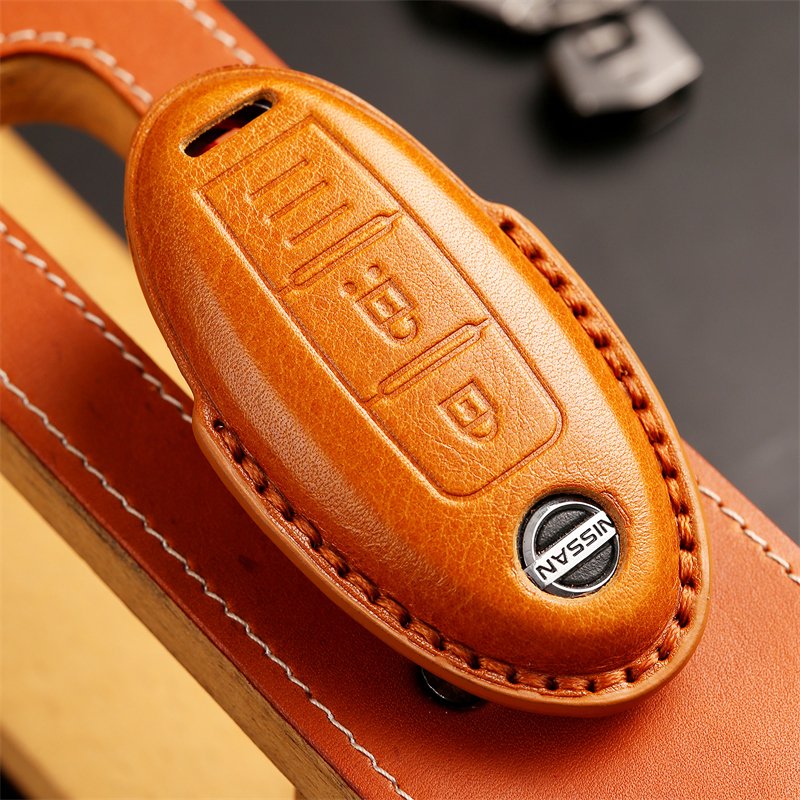 Genuine Leather Car Key Case Cover for Nissan Sunny Sylphy Murano Blue Bird Smart Key Case Accessories Handmade Car key Shell