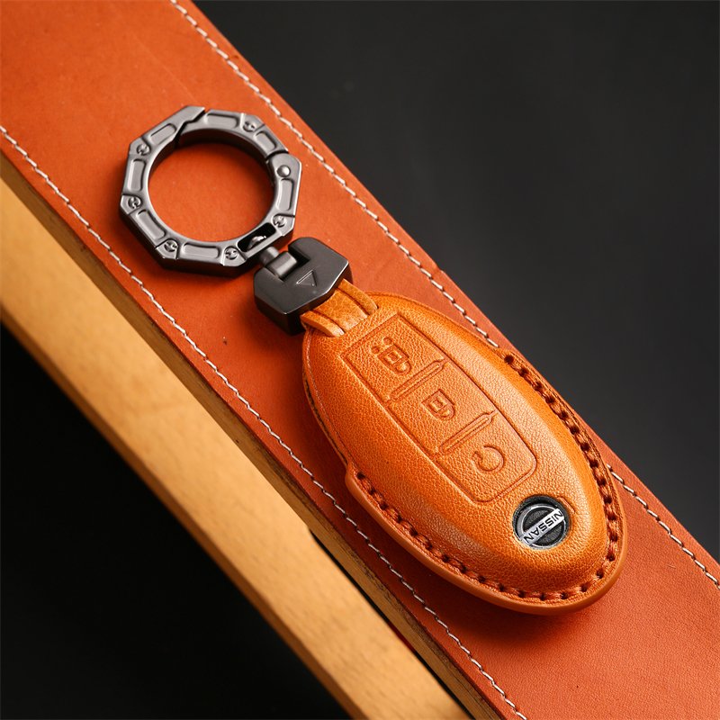 Genuine Leather Car Key Case Cover for Nissan Sunny Sylphy Murano Blue Bird Smart Key Case Accessories Handmade Car key Shell