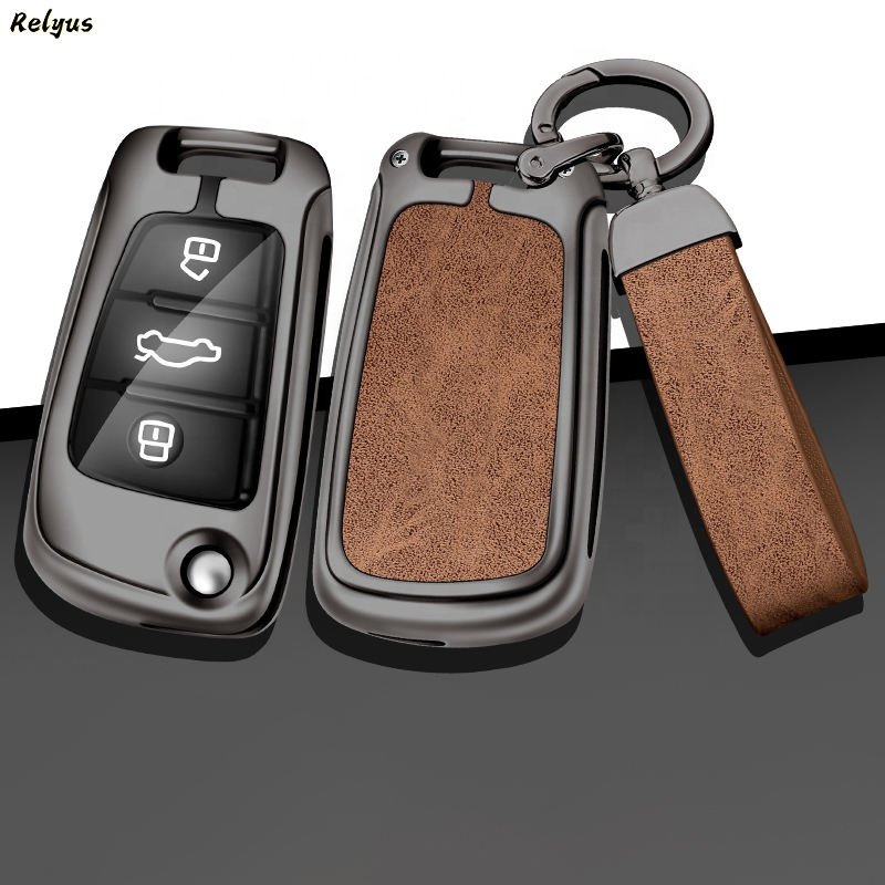 Metal Leather Car Key Case Cover For Audi A1 A3 A4 A5 A6 A7 Q3 Q5 S6 B6 B7 B8 C6 8p 8v 8l Tt Rs Custom Car Logo Accessories