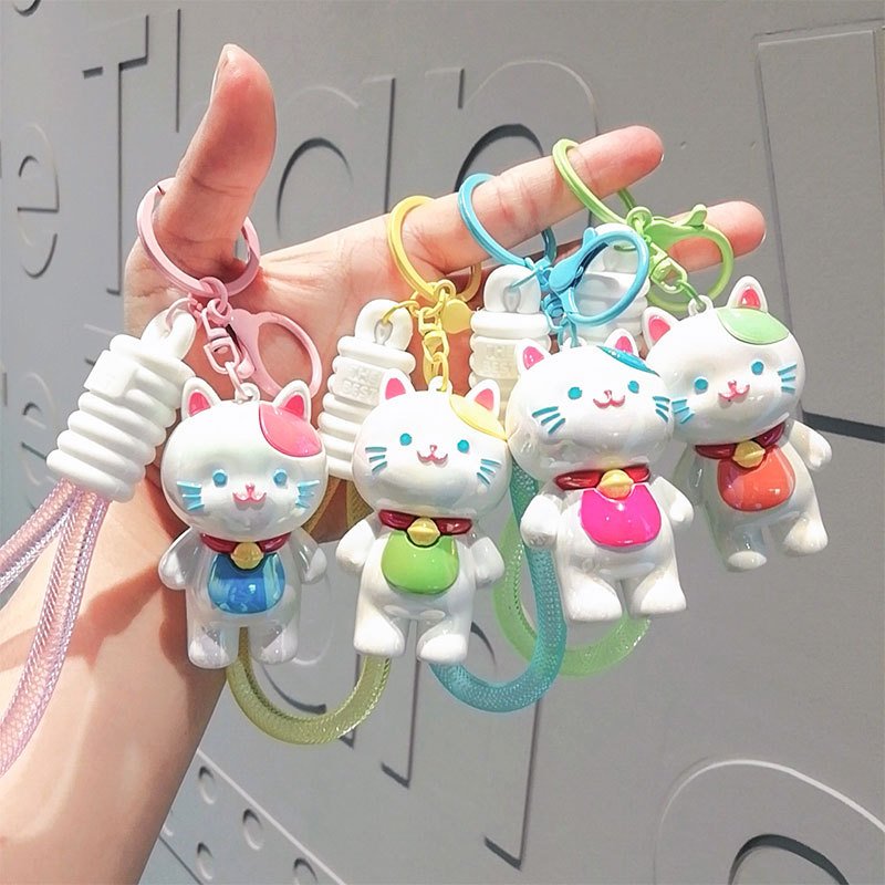 Creative UV Exquisite Kawaii Car Key Hanger Bag Accessories Small Gift Keychain Wholesale Electroplated Kitten Keyring