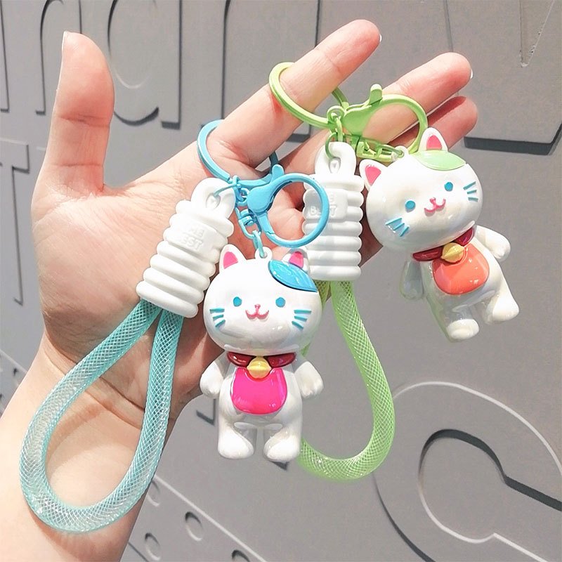 Creative UV Exquisite Kawaii Car Key Hanger Bag Accessories Small Gift Keychain Wholesale Electroplated Kitten Keyring
