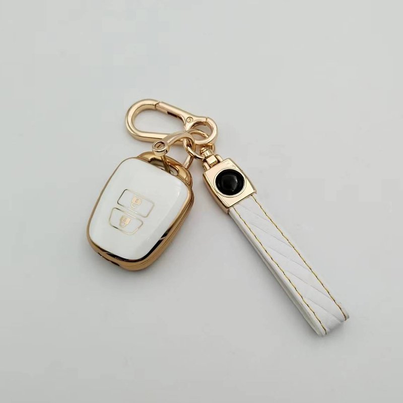 New Fashion Car Key Ring Metal Leather Key Chain with Screw Driver For TPU Gold Edge Car Key Fob Cover Multi Colors