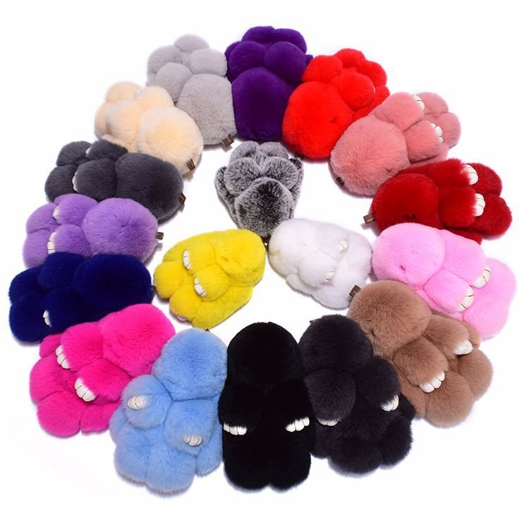 18cm Bunny Doll Keychain Soft Faux Fur Pom Pom Fluffy Plush Pendant KeyChain Car bag keyring bunny pompom fluffy keychain