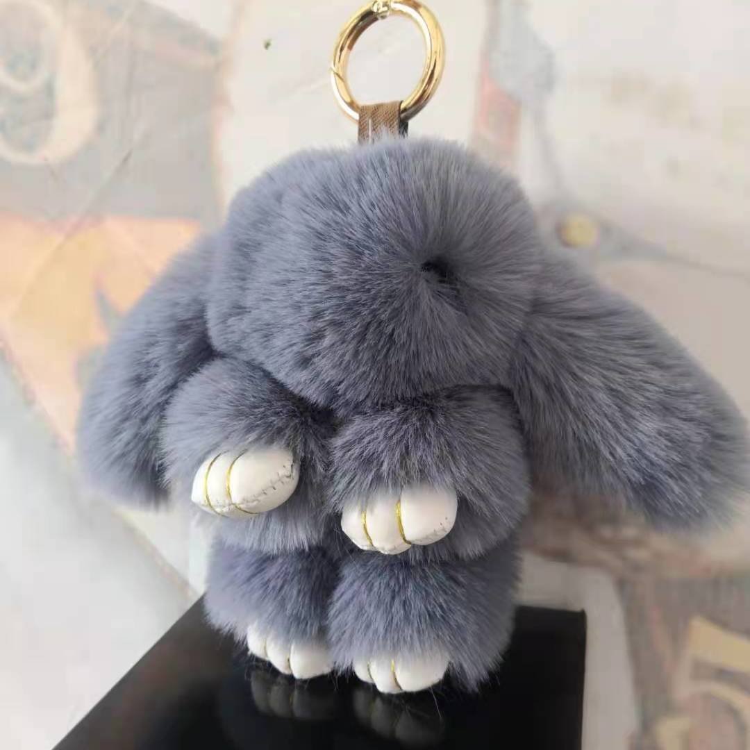 18cm Bunny Doll Keychain Soft Faux Fur Pom Pom Fluffy Plush Pendant KeyChain Car bag keyring bunny pompom fluffy keychain