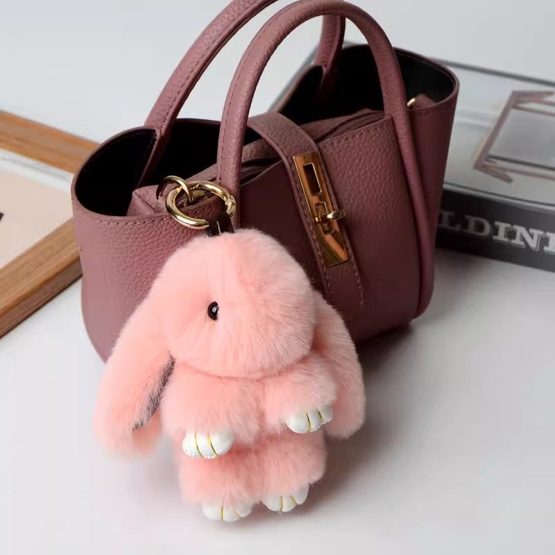 18cm Bunny Doll Keychain Soft Faux Fur Pom Pom Fluffy Plush Pendant KeyChain Car bag keyring bunny pompom fluffy keychain