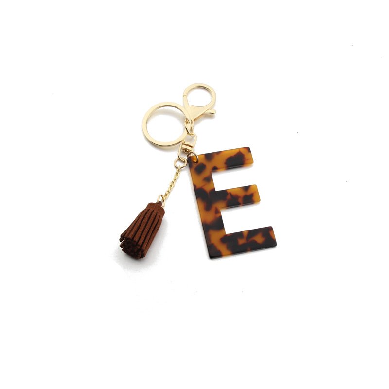 Tassel Leopard Print Acrylic Keychain for Keys Women Jewelry A-Z Letters Initial Resin Handbag Pendant Cute Keychain Accessories