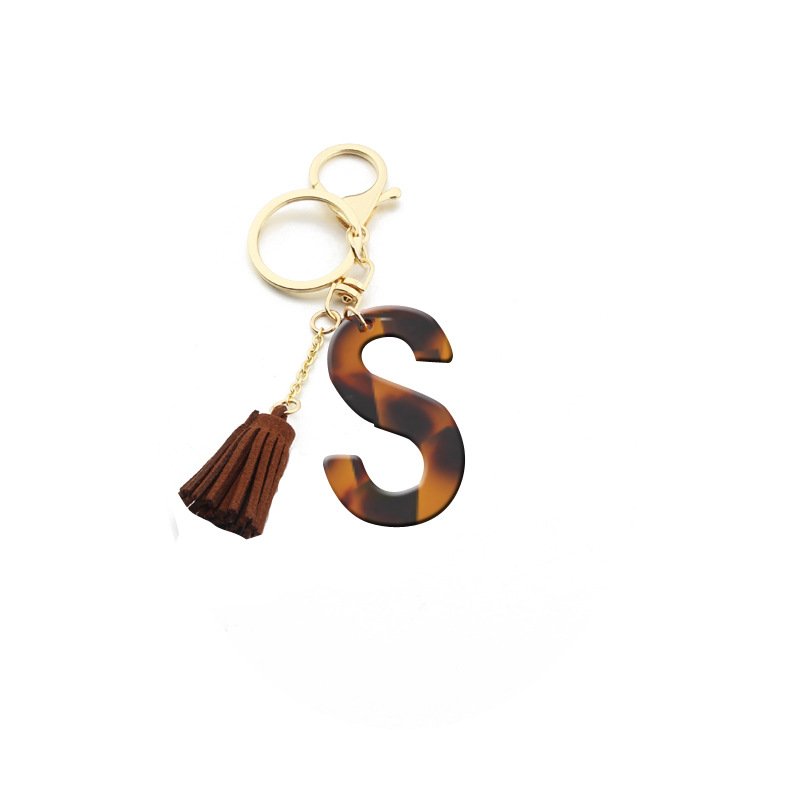Tassel Leopard Print Acrylic Keychain for Keys Women Jewelry A-Z Letters Initial Resin Handbag Pendant Cute Keychain Accessories