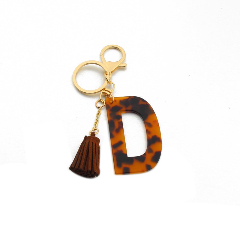 Tassel Leopard Print Acrylic Keychain for Keys Women Jewelry A-Z Letters Initial Resin Handbag Pendant Cute Keychain Accessories