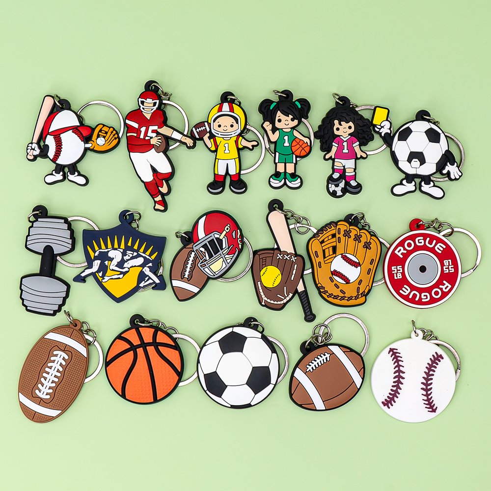 rubber keychains Rugby Sports Basketball keyring cartoon figure key chain custom wholesale key accessories