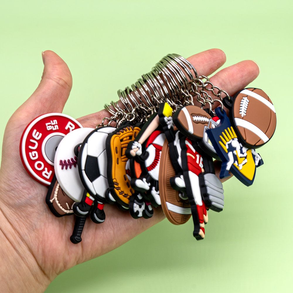 rubber keychains Rugby Sports Basketball keyring cartoon figure key chain custom wholesale key accessories