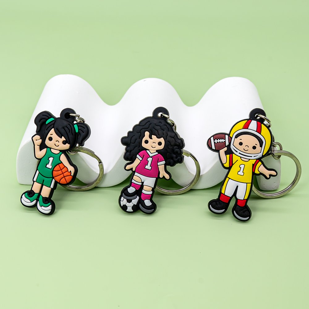 rubber keychains Rugby Sports Basketball keyring cartoon figure key chain custom wholesale key accessories