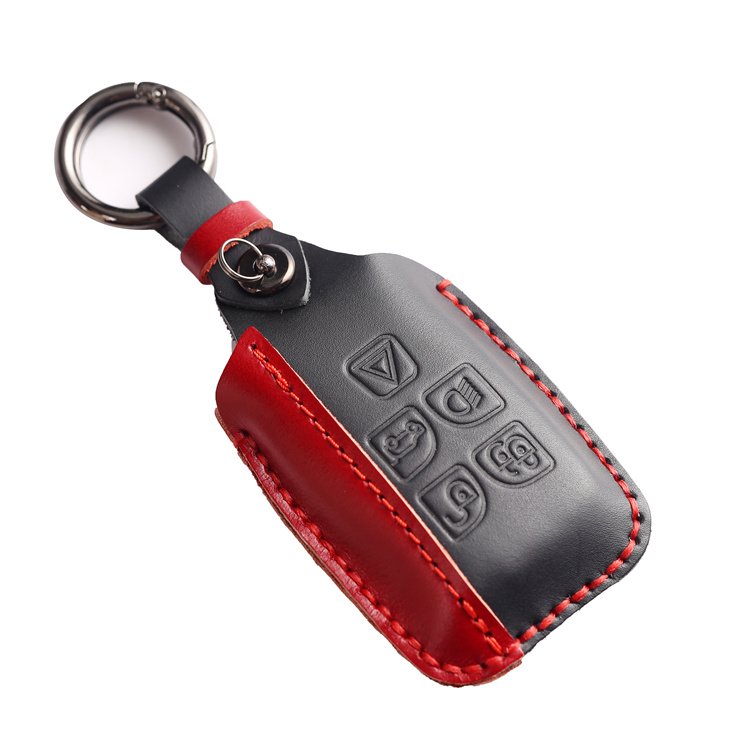 Wholesale Hand Sewing Genuine Leather Car Key Case Cover for Jaguar Land Rover Car Key Shell with Keychain
