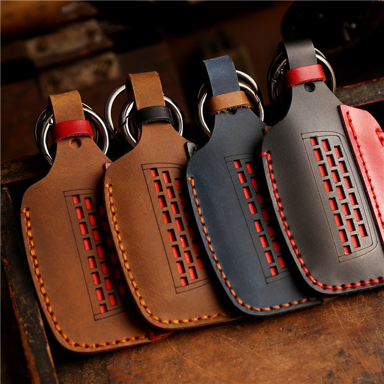 Wholesale Hand Sewing Genuine Leather Car Key Case Cover for Jaguar Land Rover Car Key Shell with Keychain
