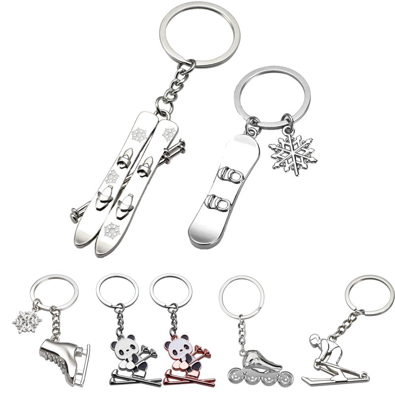 3D Metal Snowboard Keychain Winter Sports Competition Ski Key Ring Skier Keychains Car Pendant Gift Snowboarder Skiing Souvenir