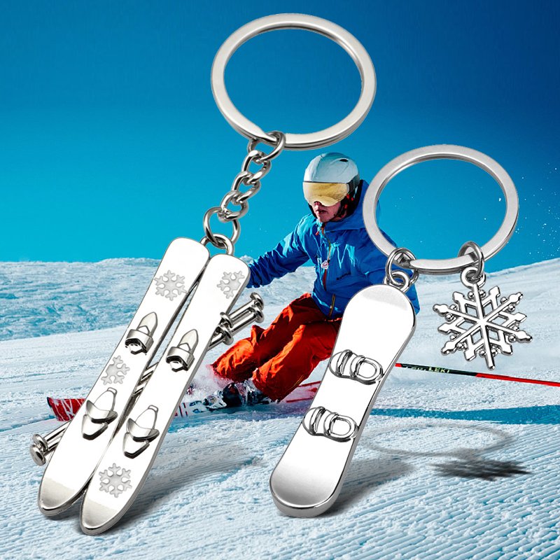 3D Metal Snowboard Keychain Winter Sports Competition Ski Key Ring Skier Keychains Car Pendant Gift Snowboarder Skiing Souvenir