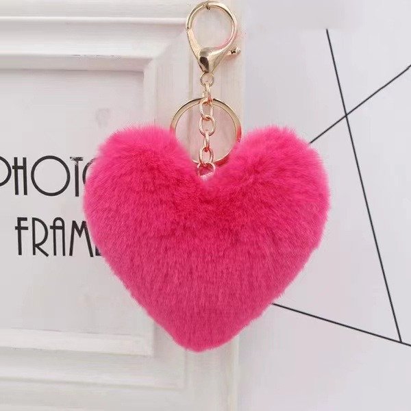 Fashion 3D Cute Love Heart Soft Plush Keychains Faux Fur Ball Pompom Keychain Car Charm Keyrings Key Holder Women Bag Pendant