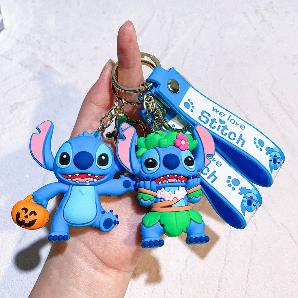 Soft Rubber 3D PVC Car Keyring Bag Pendant Key Accessories Key Chain Cute Cartoon Halloween Pumpkin Stitch Keychain