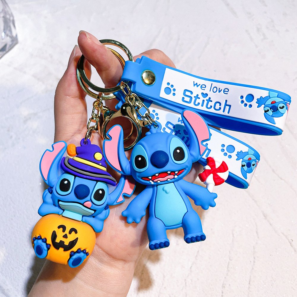Soft Rubber 3D PVC Car Keyring Bag Pendant Key Accessories Key Chain Cute Cartoon Halloween Pumpkin Stitch Keychain