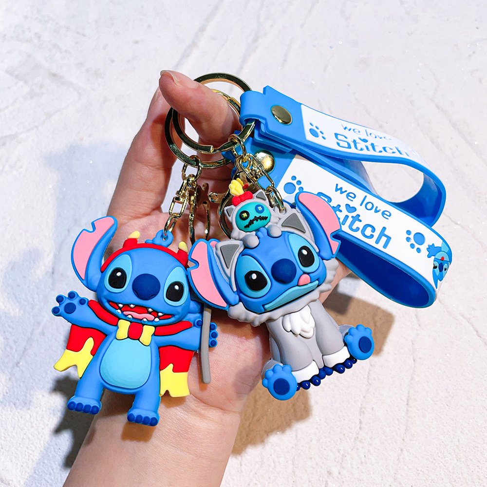 Soft Rubber 3D PVC Car Keyring Bag Pendant Key Accessories Key Chain Cute Cartoon Halloween Pumpkin Stitch Keychain