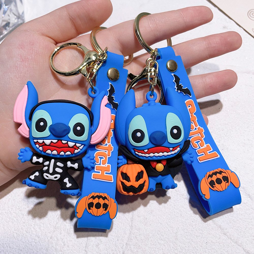 Soft Rubber 3D PVC Car Keyring Bag Pendant Key Accessories Key Chain Cute Cartoon Halloween Pumpkin Stitch Keychain