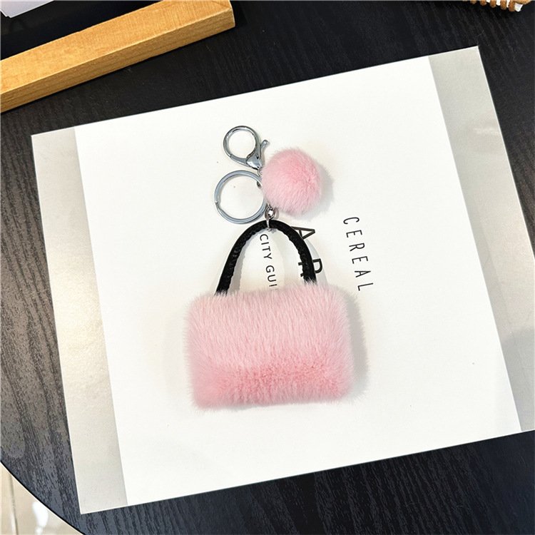 Candy colored bag Keychain Cute plush car key chain Creative couple pendant Gift Hairball hanging accessory
