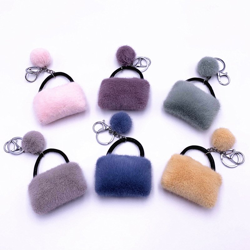 Candy colored bag Keychain Cute plush car key chain Creative couple pendant Gift Hairball hanging accessory
