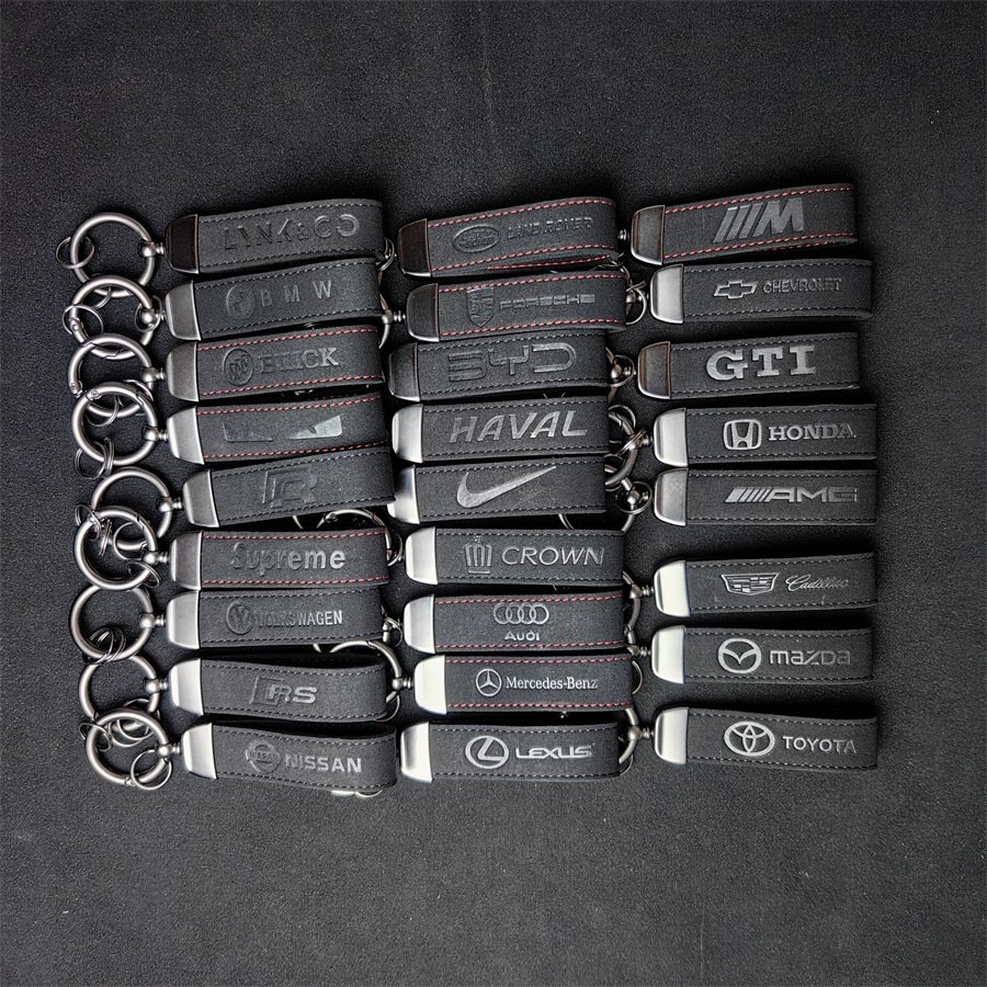 wholesale Luxury Car Brand logo Key chains alcantara Leather Key Lanyard Key Ring for M AMG sline BMW mercedes toyota honda