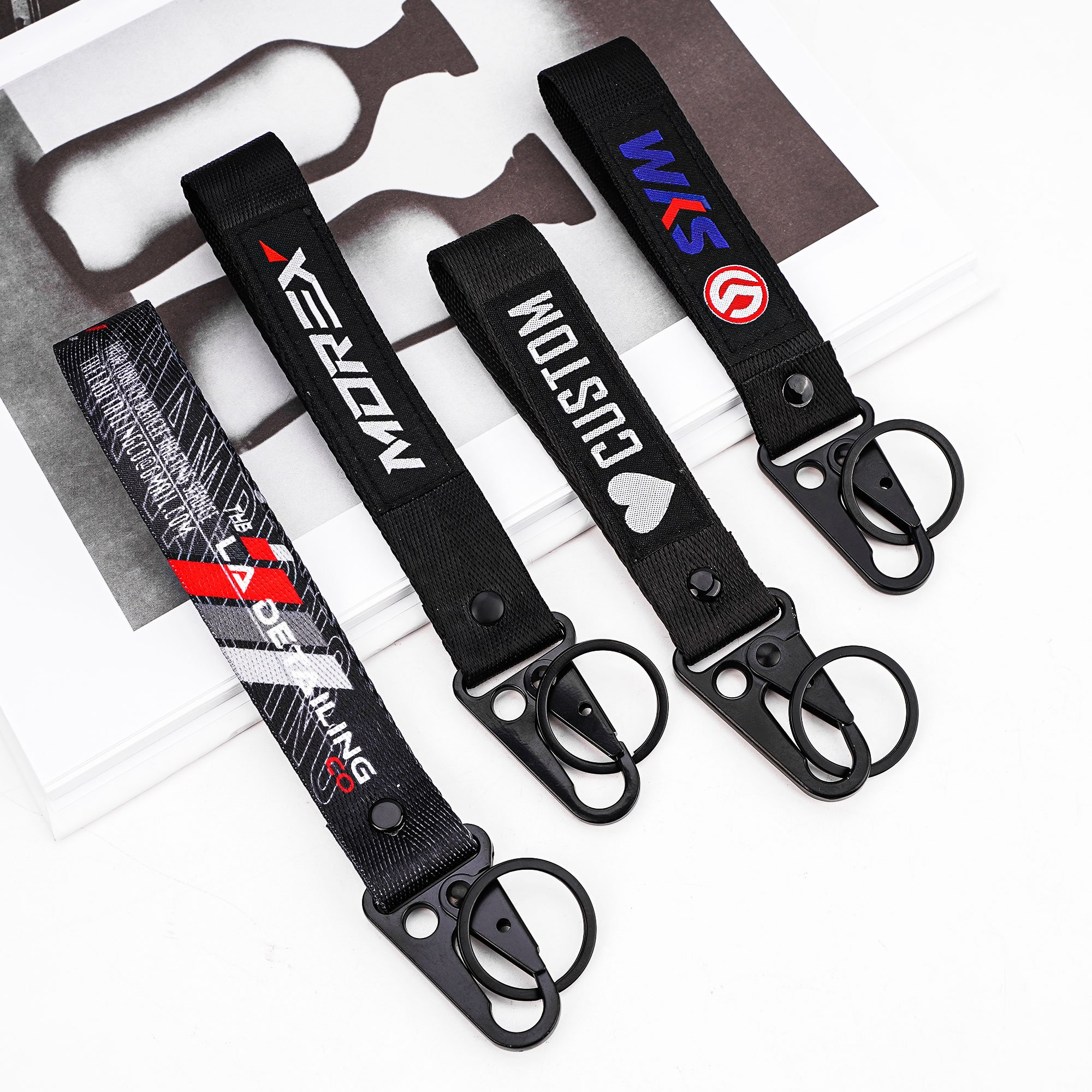 Promotional Keychains Carabiners Accessories Custom Blank Wristlet Key Chain Nylon Lanyard Custom Logo Car Motorcycle Keychain