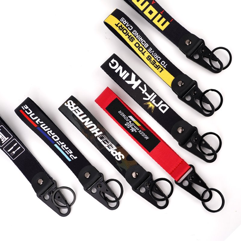 Promotional Keychains Carabiners Accessories Custom Blank Wristlet Key Chain Nylon Lanyard Custom Logo Car Motorcycle Keychain