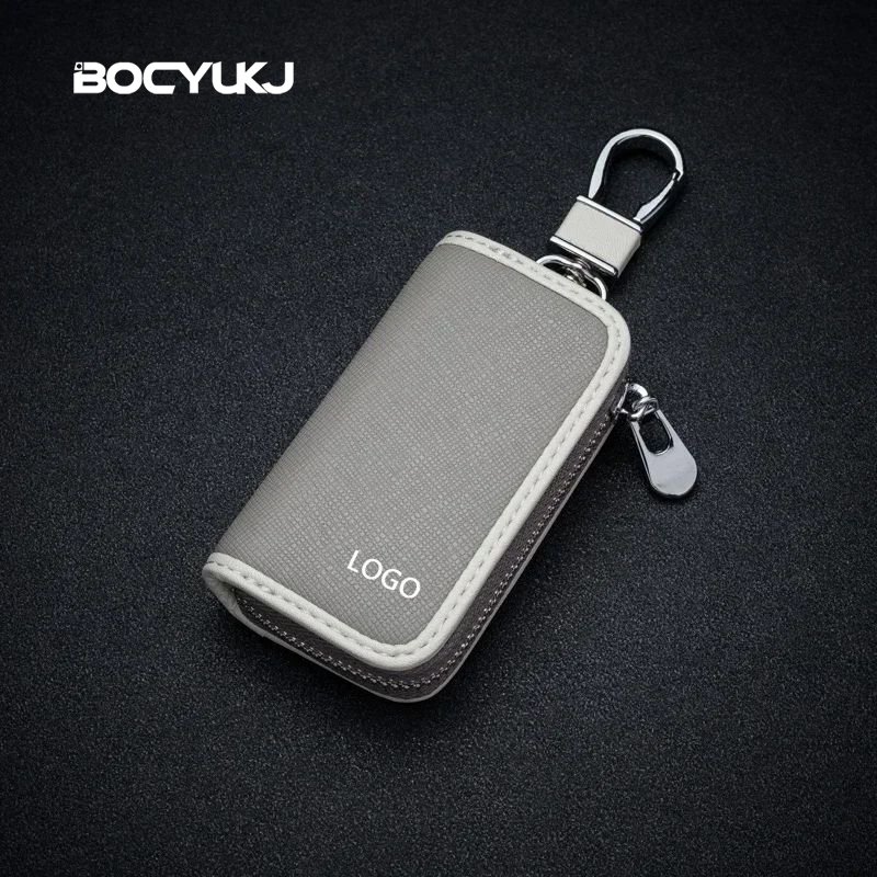 Leather Car Key Case Universal Keychain Metal Logo For BMW Mercedes Audi VW Toyota Honda Hyundai Key Cover Protector Accessories