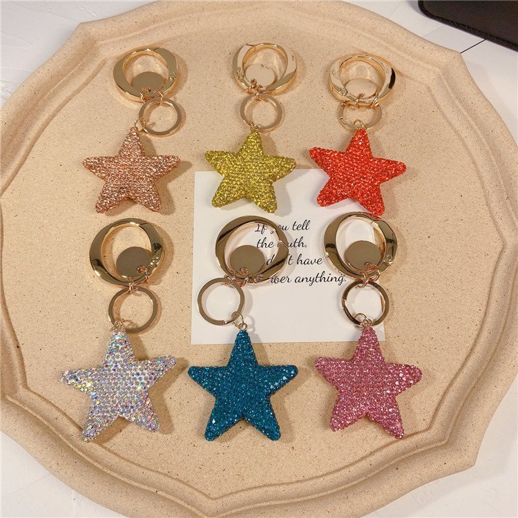 Personality New Design Trendy Five Star Shape Keychain Rhinestone Crystal Full Diamond Car Schoolbag KeyChain Accessories