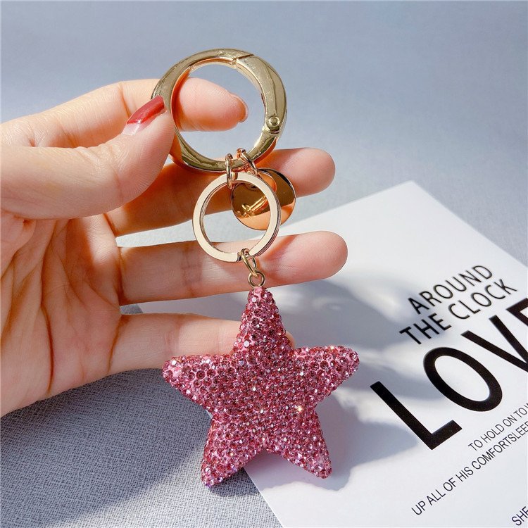 Personality New Design Trendy Five Star Shape Keychain Rhinestone Crystal Full Diamond Car Schoolbag KeyChain Accessories
