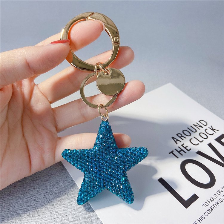 Personality New Design Trendy Five Star Shape Keychain Rhinestone Crystal Full Diamond Car Schoolbag KeyChain Accessories