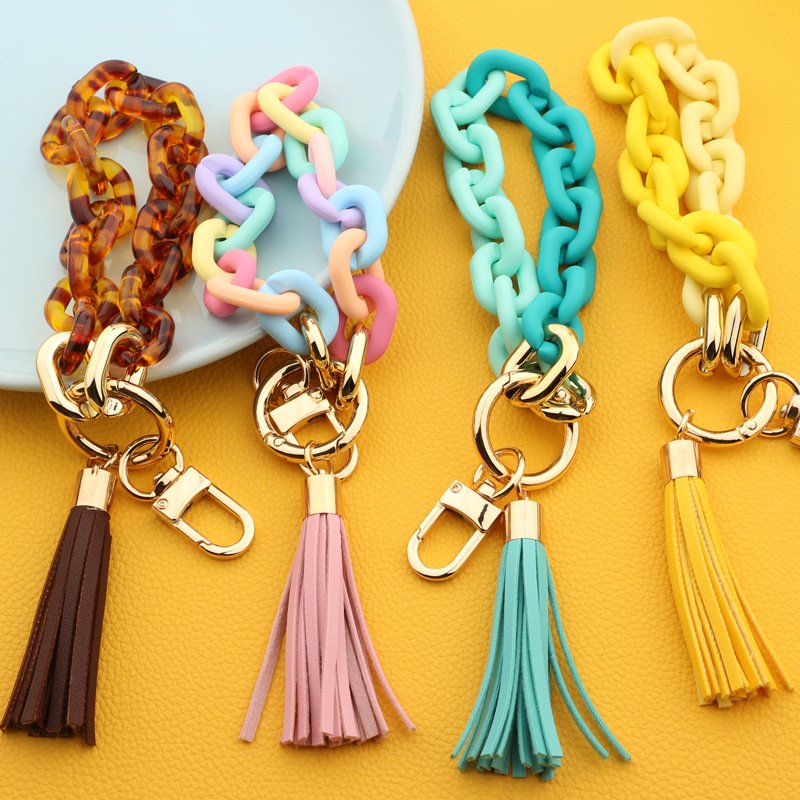 Chunky Chain Link Wristlet Keychain Acrylic Bangle Key Ring Bracelet Key Chain Cute Boho Modern Car Keychain Holder