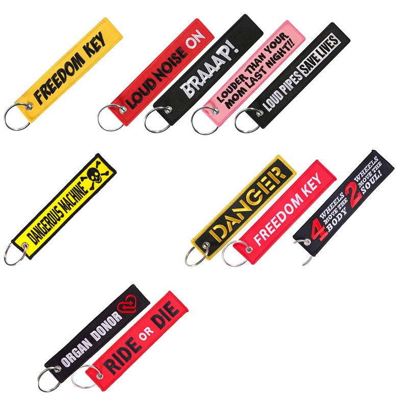Custom Logo Car Atv Scooter Fabric Embroidery Woven Keychains Jet Tag Embroidered Keyring Custom Motorcycle Key Chain Car