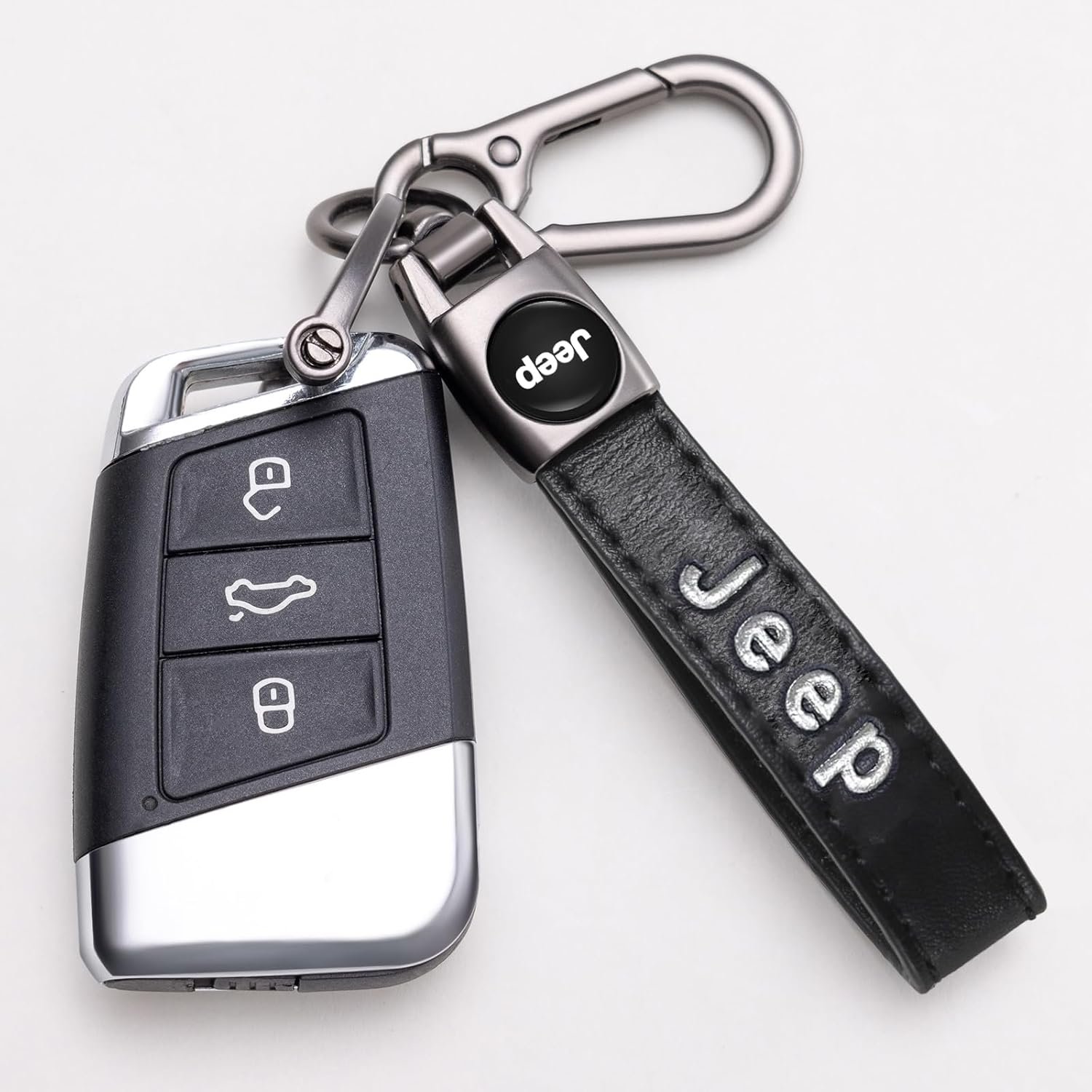 Genuine Leather Car Keychain Set forJeep Wrangler Compass Men's and Women's Family Gift Keychain Key Ring Strap Accessory