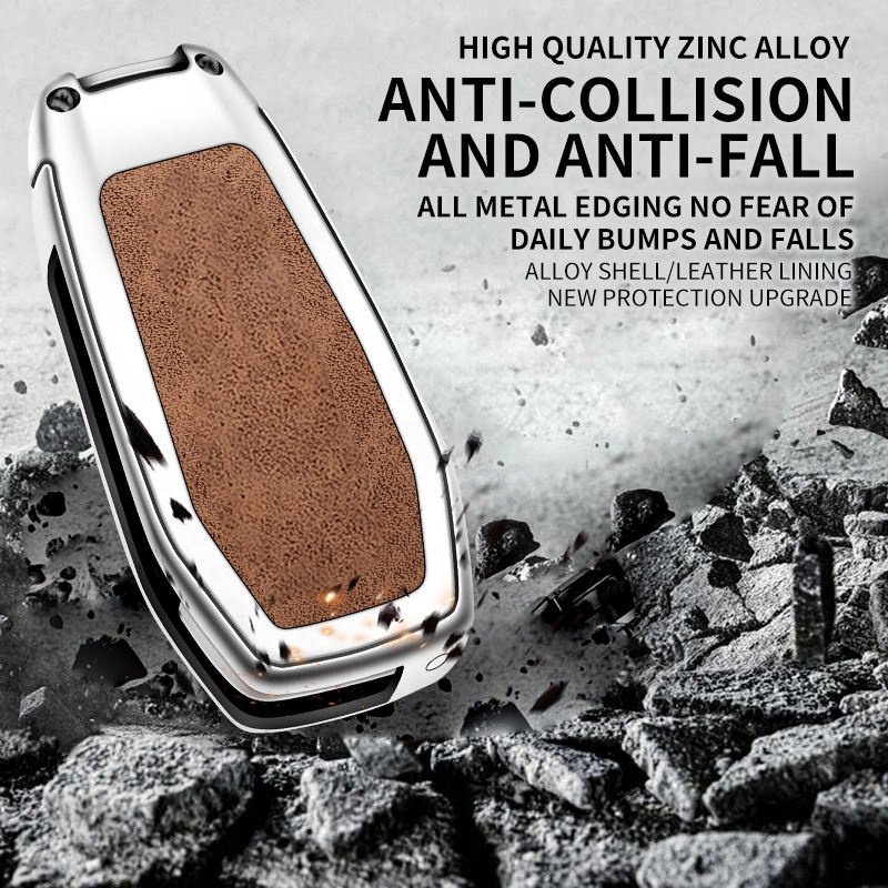Zinc Alloy Leather Car Logo Key Cover Case Protector Shell For Ford Fusion Fiesta Escort Mondeo Everest Ranger Holder Keychain