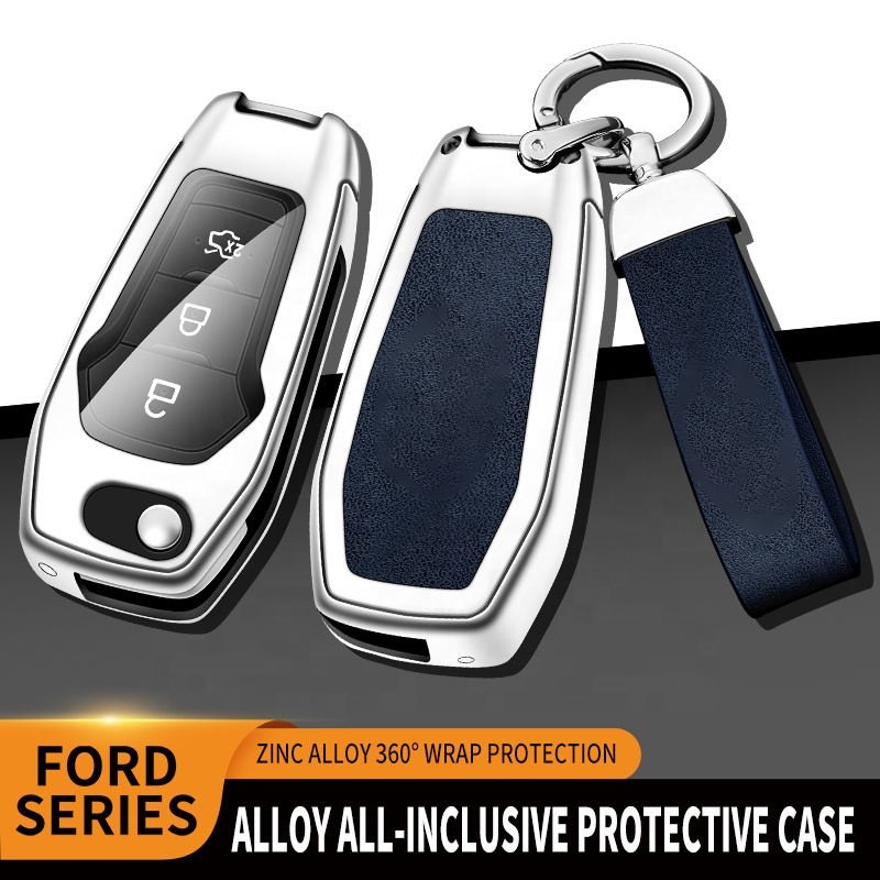 Zinc Alloy Leather Car Logo Key Cover Case Protector Shell For Ford Fusion Fiesta Escort Mondeo Everest Ranger Holder Keychain
