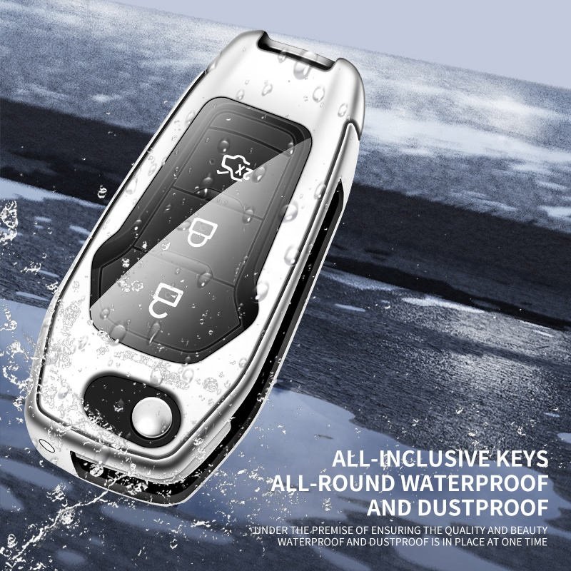 Zinc Alloy Leather Car Logo Key Cover Case Protector Shell For Ford Fusion Fiesta Escort Mondeo Everest Ranger Holder Keychain