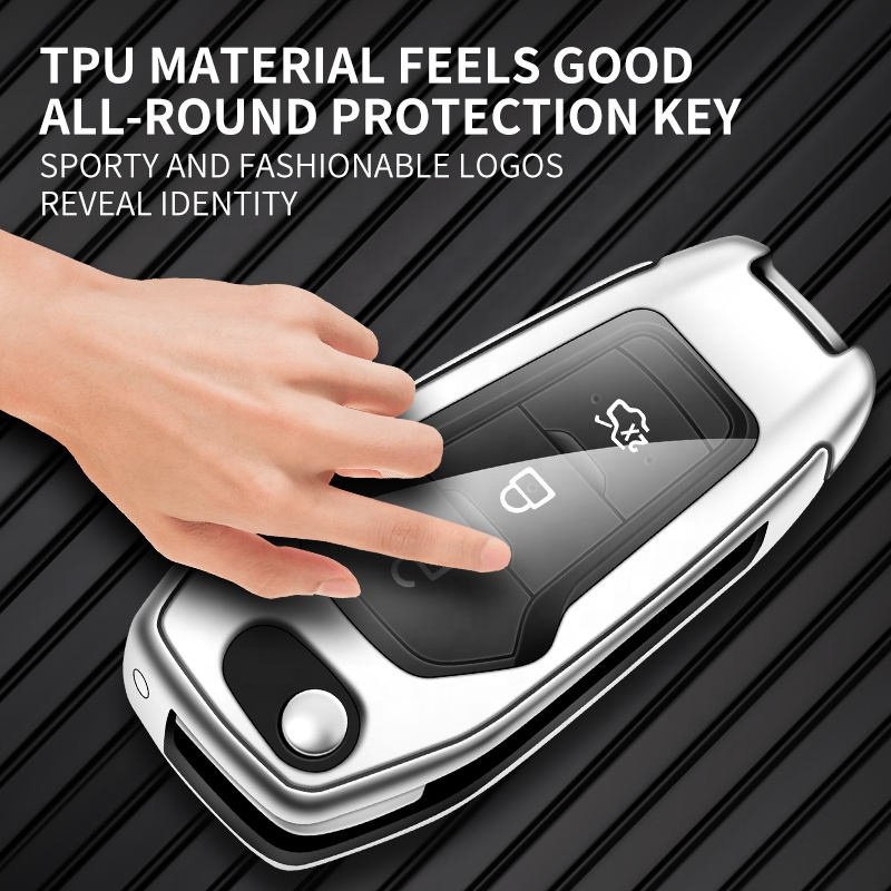 Zinc Alloy Leather Car Logo Key Cover Case Protector Shell For Ford Fusion Fiesta Escort Mondeo Everest Ranger Holder Keychain