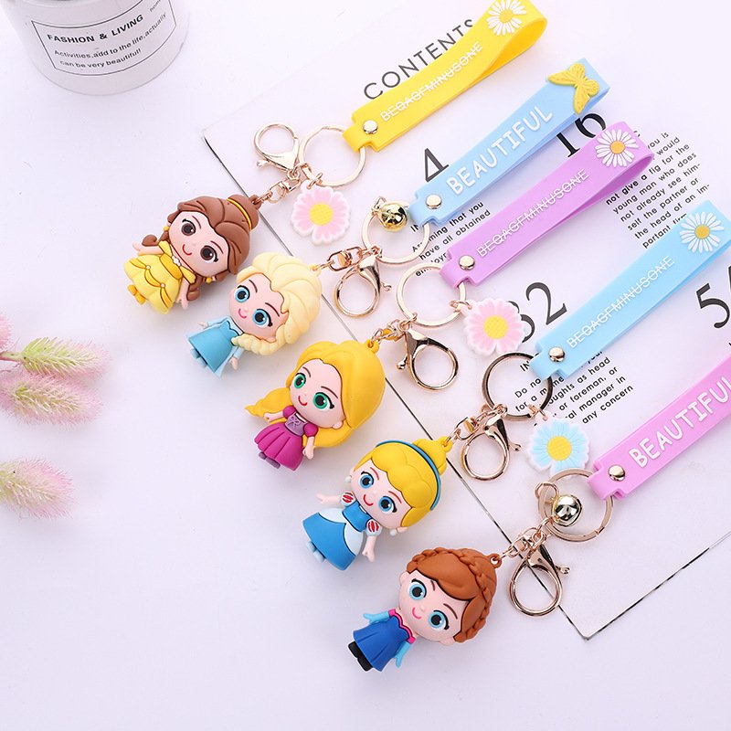 Wholesale Promotional Car Key Handbag Accessories Gift Key Ring Custom Kawaii Cute Cartoon 3D Pvc Keychain Princess Keychains