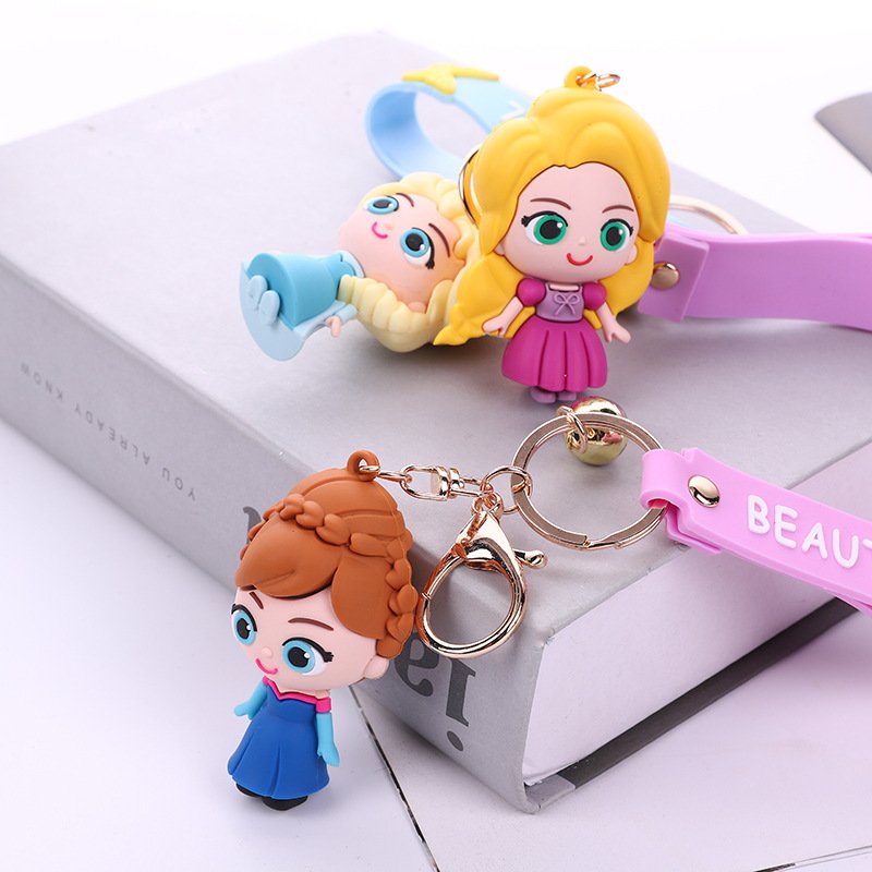 Wholesale Promotional Car Key Handbag Accessories Gift Key Ring Custom Kawaii Cute Cartoon 3D Pvc Keychain Princess Keychains