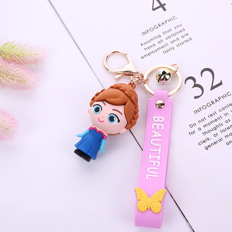 Wholesale Promotional Car Key Handbag Accessories Gift Key Ring Custom Kawaii Cute Cartoon 3D Pvc Keychain Princess Keychains