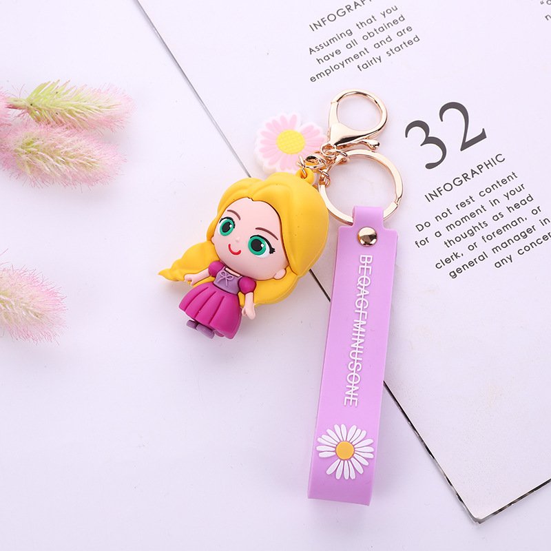 Wholesale Promotional Car Key Handbag Accessories Gift Key Ring Custom Kawaii Cute Cartoon 3D Pvc Keychain Princess Keychains