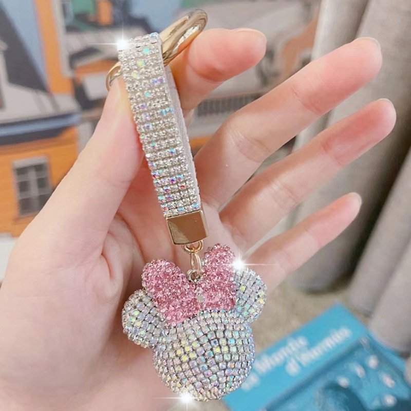Diamond-encrusted Rabbit Bear Bling rhinestone crystal keychain car key ring pendant Lady bag accessory small gift key chain
